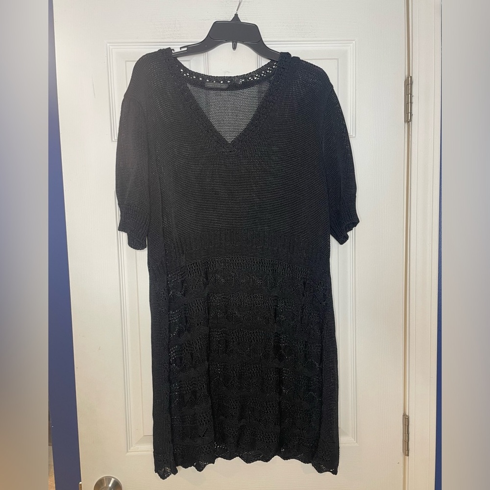 PAMELA DENNIS vintage black crocheted dress - X-large